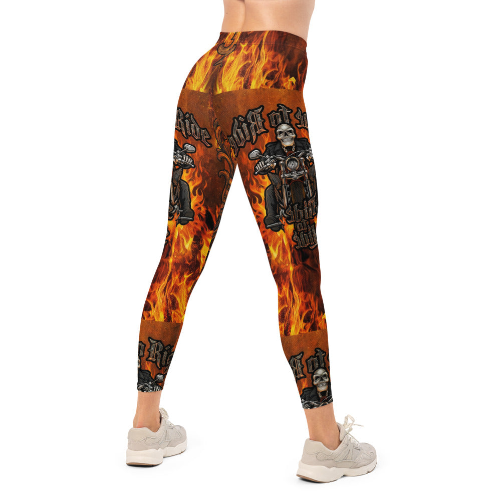 Personalisierte Damen Sportleggings Flammen Motiv Biker Design Fitness Leggings Schwarz Orange Q772