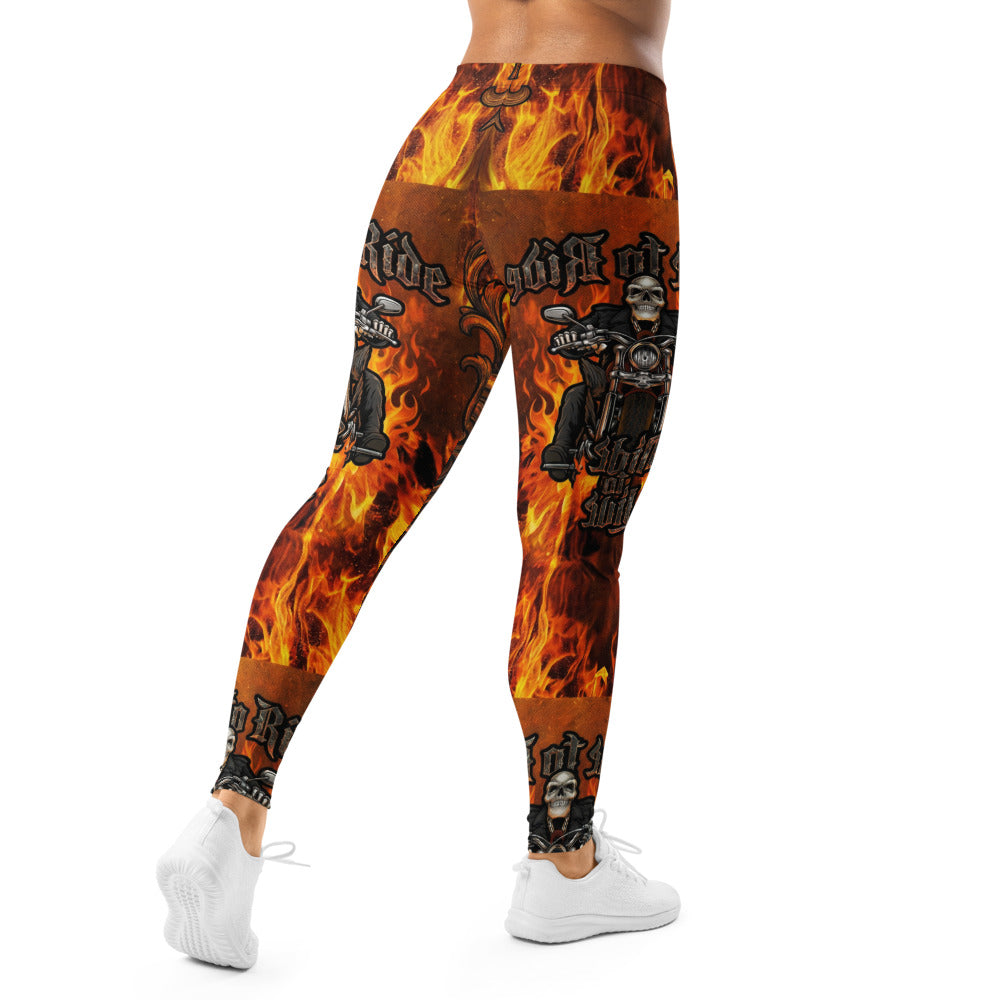 Personalisierte Damen Sportleggings Flammen Motiv Biker Design Fitness Leggings Schwarz Orange Q772
