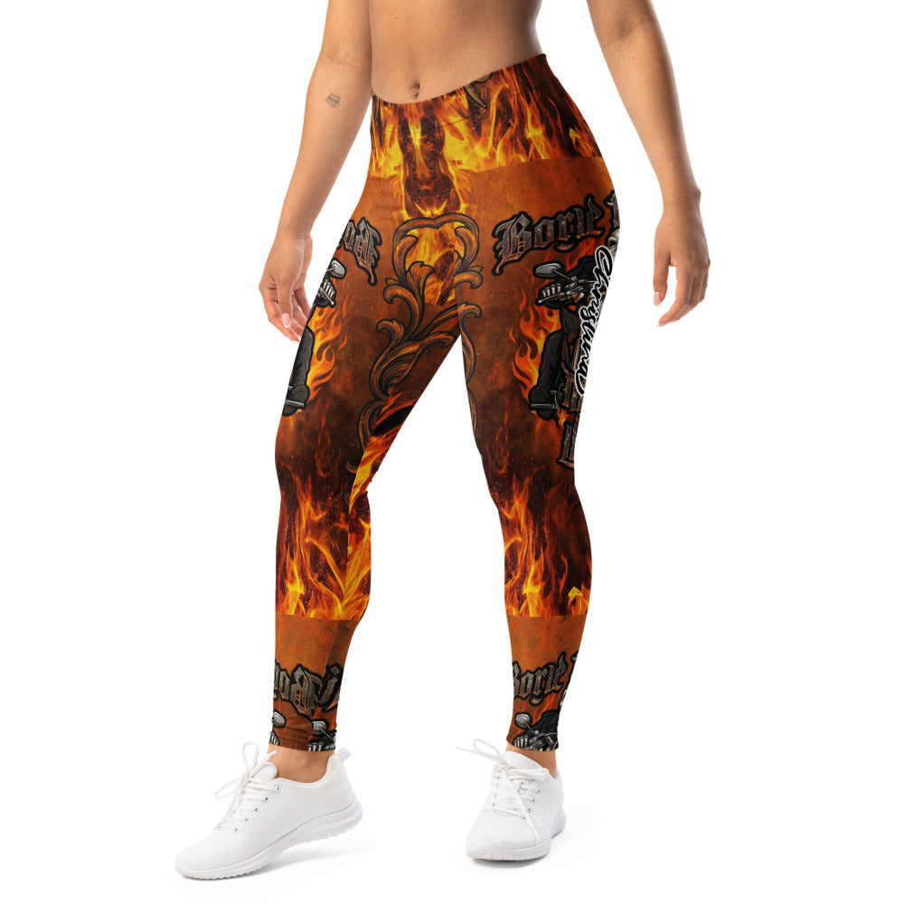 Personalisierte Damen Sportleggings Flammen Motiv Biker Design Fitness Leggings Schwarz Orange Q772