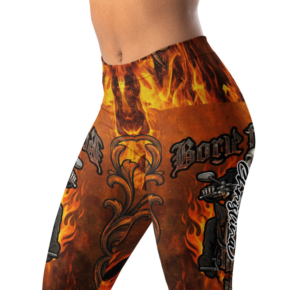 Personalisierte Damen Sportleggings Flammen Motiv Biker Design Fitness Leggings Schwarz Orange Q772