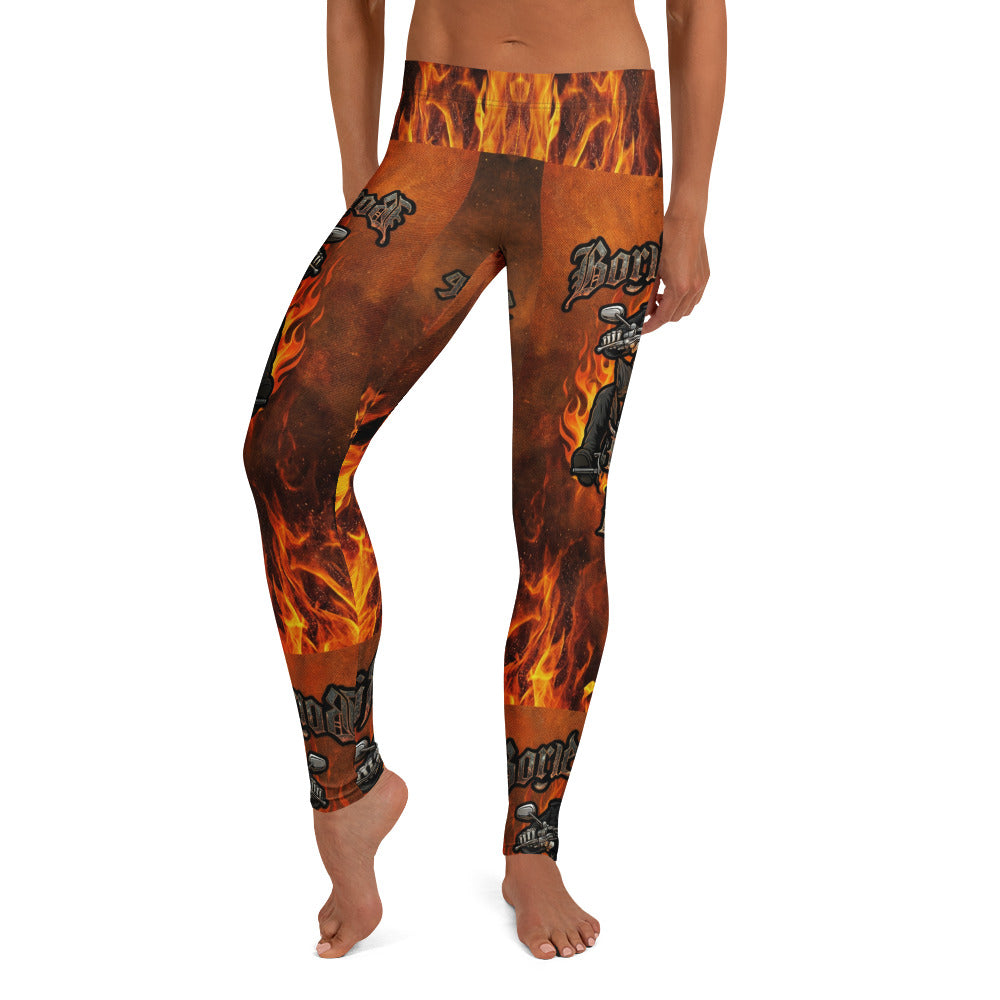 Personalisierte Sportleggings Damen Flammen Design Biker Motiv Schwarz Orange Fitness Leggings B656