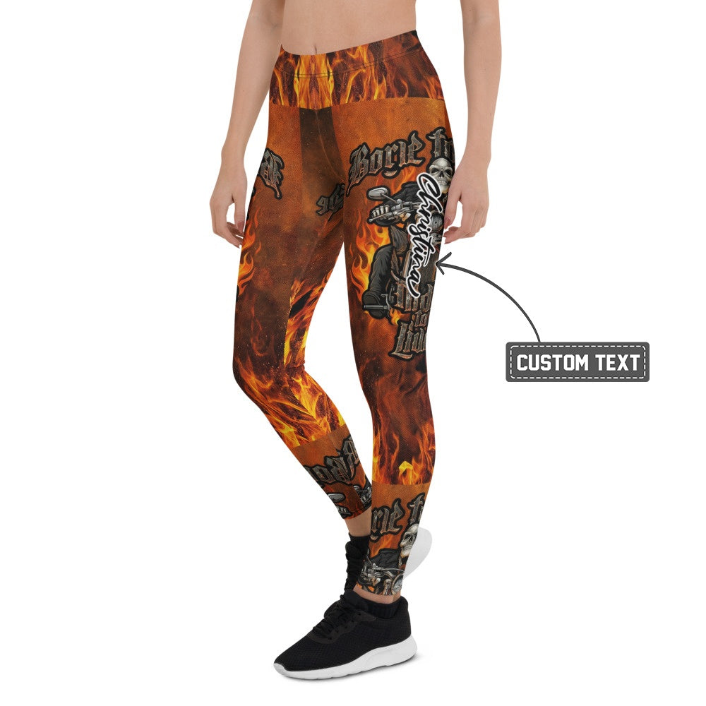 Personalisierte Sportleggings Damen Flammen Design Biker Motiv Schwarz Orange Fitness Leggings B656 - XL