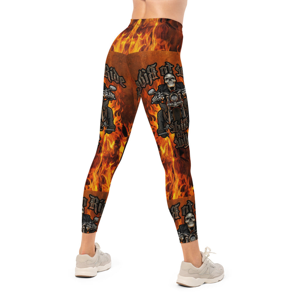 Personalisierte Sportleggings Damen Flammen Design Biker Motiv Schwarz Orange Fitness Leggings B656