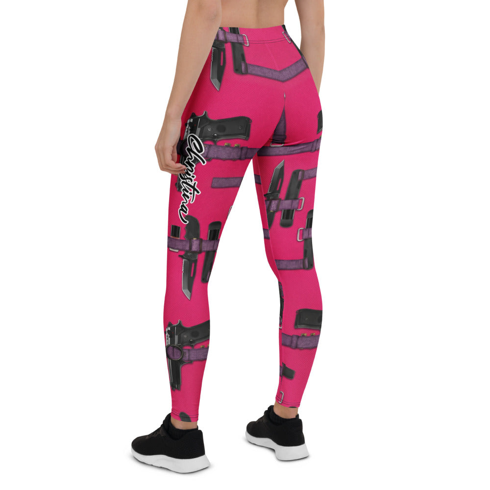Personalisierte Damen Sportleggings Pink Holster Design Fitness Leggings Taktisches Muster Yoga Hose R800