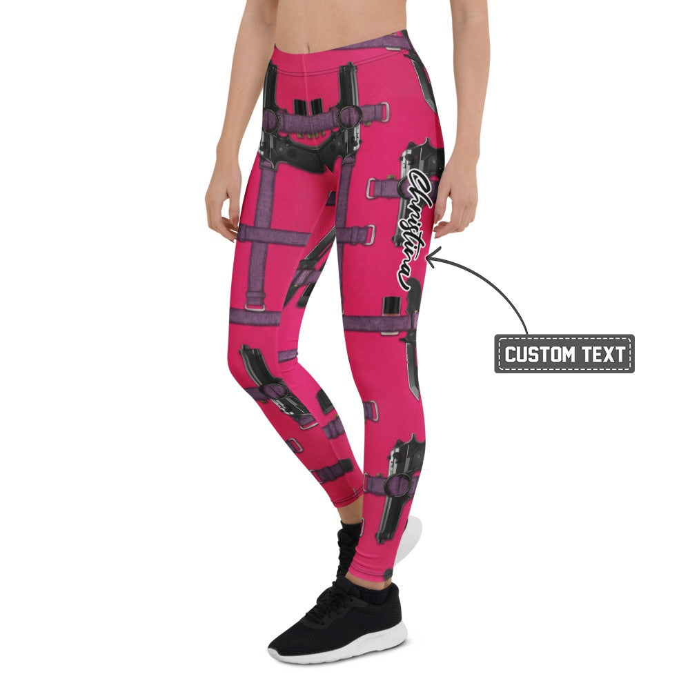 Personalisierte Damen Sportleggings Pink Holster Design Fitness Leggings Taktisches Muster Yoga Hose R800 - XL