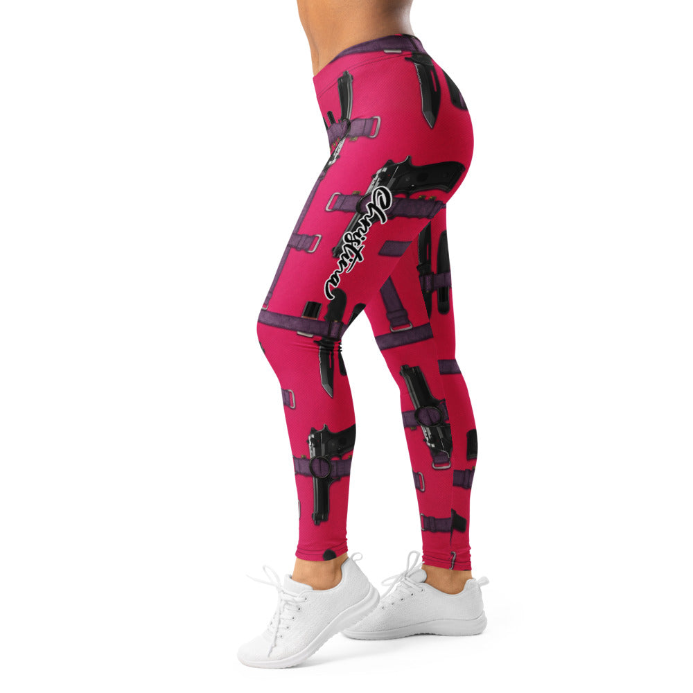Personalisierte Damen Sportleggings Pink Holster Design Fitness Leggings Taktisches Muster Yoga Hose R800