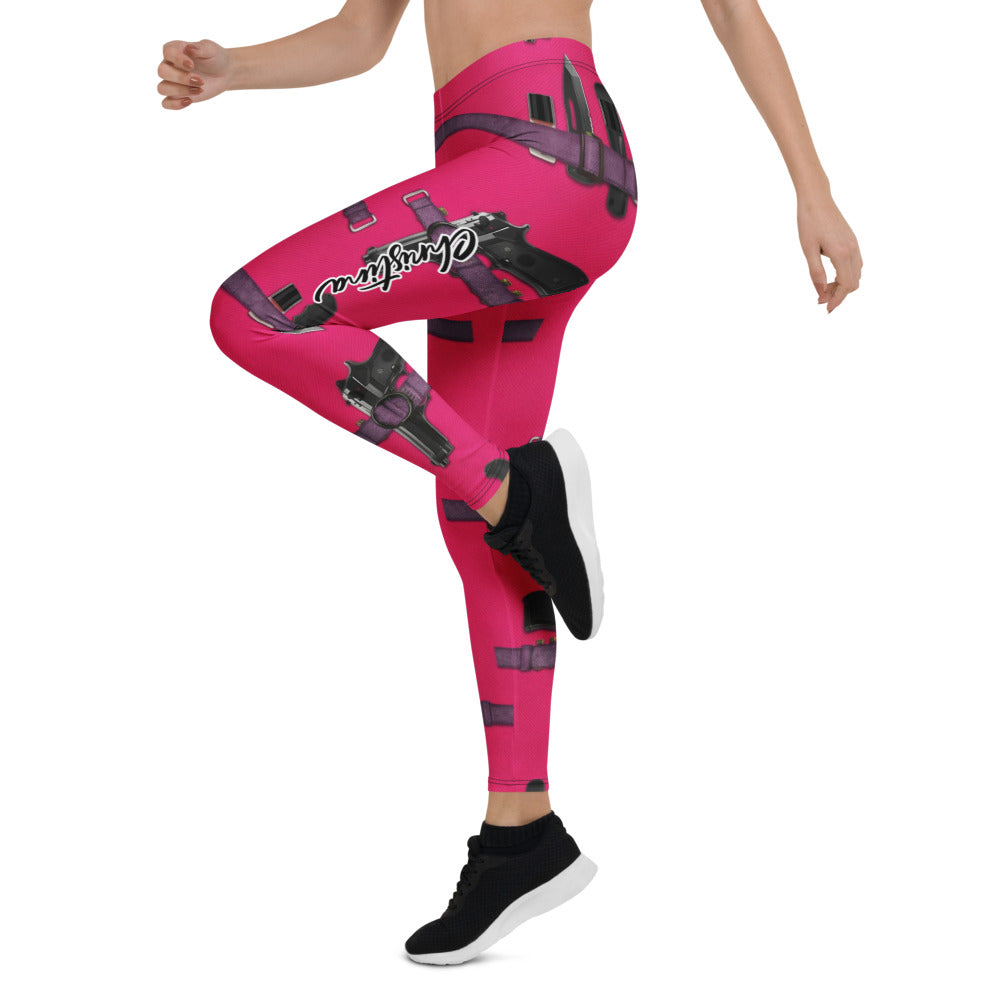 Personalisierte Sportleggings Damen Pink Magenta Riemen Design Fitness Leggings Cosplay Stil Fitnesshose H381
