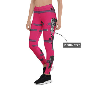 Personalisierte Sportleggings Damen Pink Magenta Riemen Design Fitness Leggings Cosplay Stil Fitnesshose H381 - XL