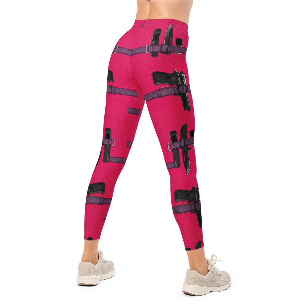 Personalisierte Sportleggings Damen Pink Magenta Riemen Design Fitness Leggings Cosplay Stil Fitnesshose H381