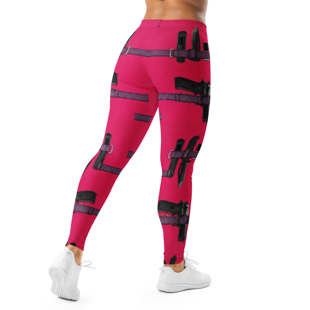 Personalisierte Sportleggings Damen Pink Magenta Riemen Design Fitness Leggings Cosplay Stil Fitnesshose H381