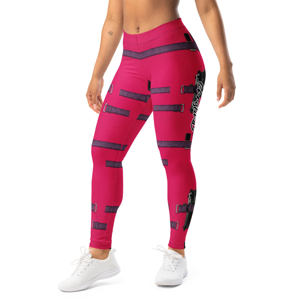Personalisierte Sportleggings Damen Pink Magenta Riemen Design Fitness Leggings Cosplay Stil Fitnesshose H381