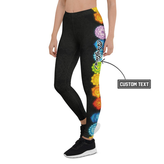 Personalisierte Yoga Leggings Damen Schwarz Chakra Mandala Design Fitnesshose Sport Leggings Bunt F788 - XL