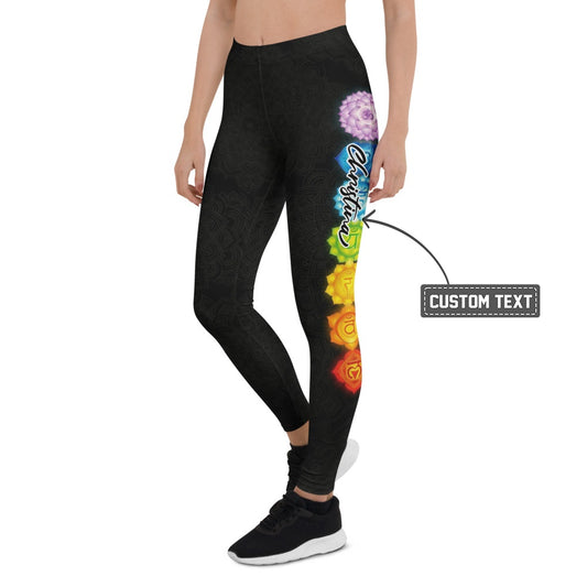 Personalisierte Damen Yoga Leggings Chakra Symbole Mandala Muster Schwarz Bunt Sportleggings Fitnesshose S463 - XL