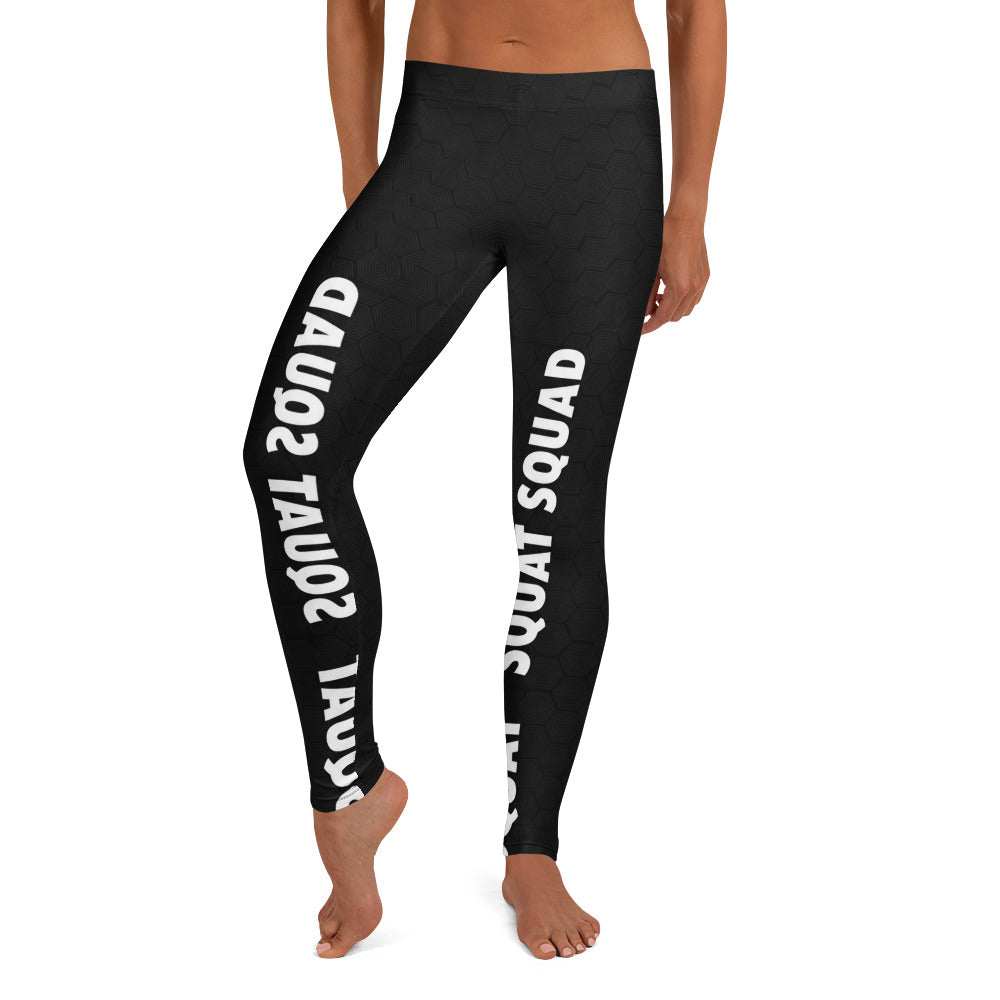 Personalisierte Damen Sportleggings Schwarz Squat Squad Design Fitness Leggings Wabenmuster F624