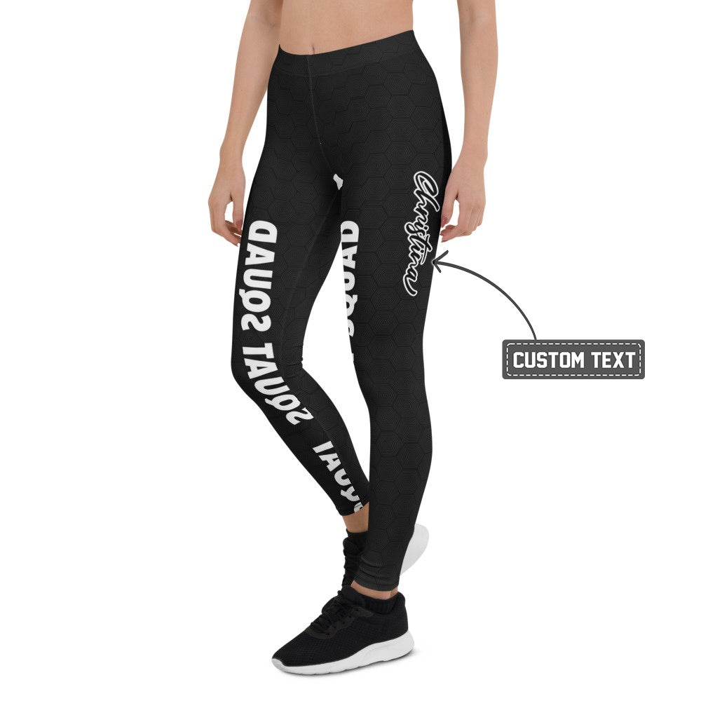 Personalisierte Damen Sportleggings Schwarz Squat Squad Design Fitness Leggings Wabenmuster F624 - XL