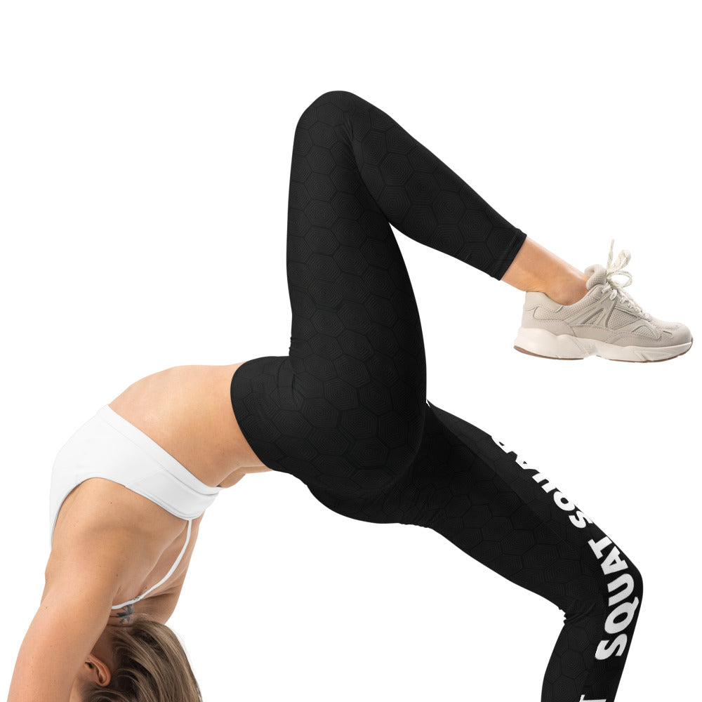 Personalisierte Damen Sportleggings Schwarz Squat Squad Design Fitness Leggings Wabenmuster F624