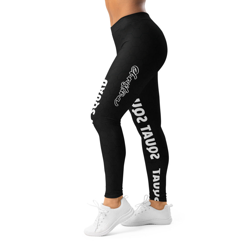 Personalisierte Damen Sportleggings Schwarz Squat Squad Design Fitness Leggings Wabenmuster F624