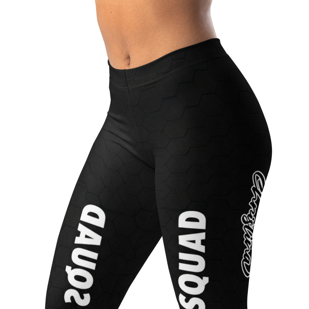 Personalisierte Damen Sportleggings Schwarz Squat Squad Design Fitness Leggings Wabenmuster F624