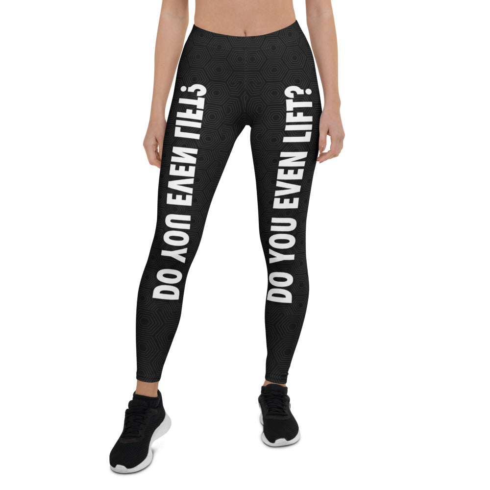Personalisierte Sportleggings Damen Schwarz mit Do You Even Lift Schriftzug Fitness Leggings Geometrisches Muster D042