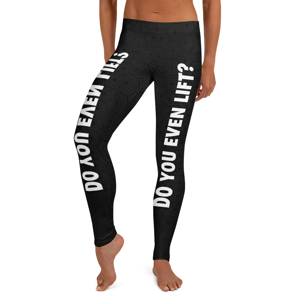 Personalisierte Sportleggings Damen Schwarz mit Do You Even Lift Schriftzug Fitness Leggings Geometrisches Muster D042