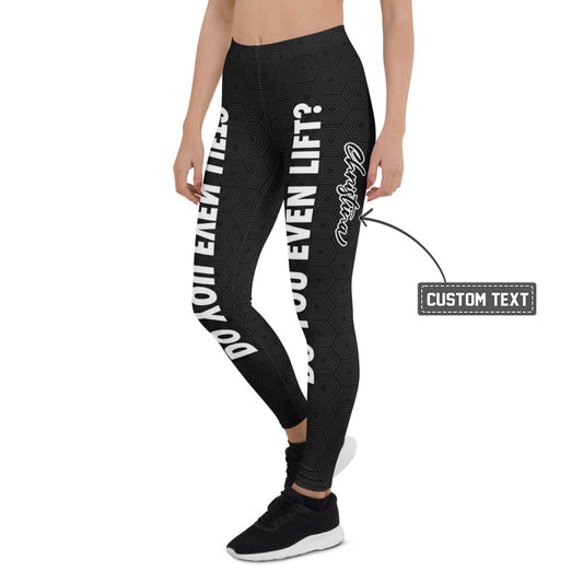 Personalisierte Sportleggings Damen Schwarz mit Do You Even Lift Schriftzug Fitness Leggings Geometrisches Muster D042 - XL