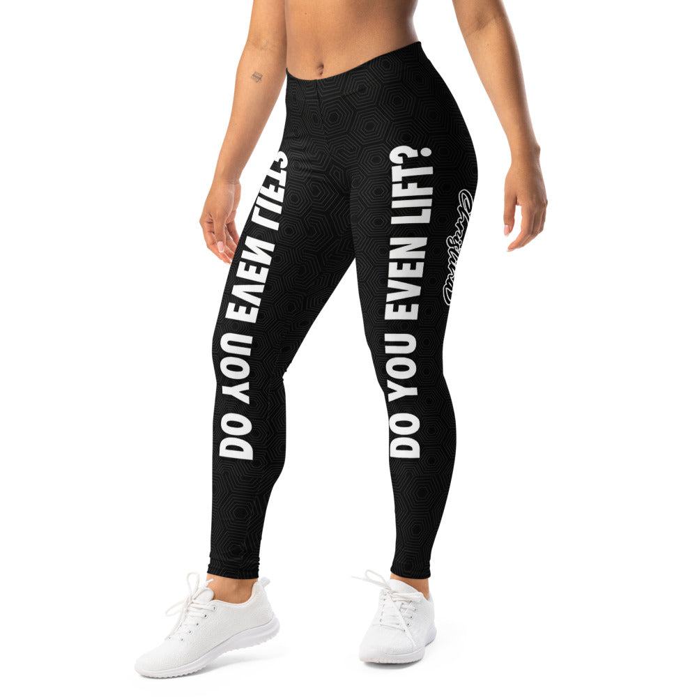 Personalisierte Sportleggings Damen Schwarz mit Do You Even Lift Schriftzug Fitness Leggings Geometrisches Muster D042