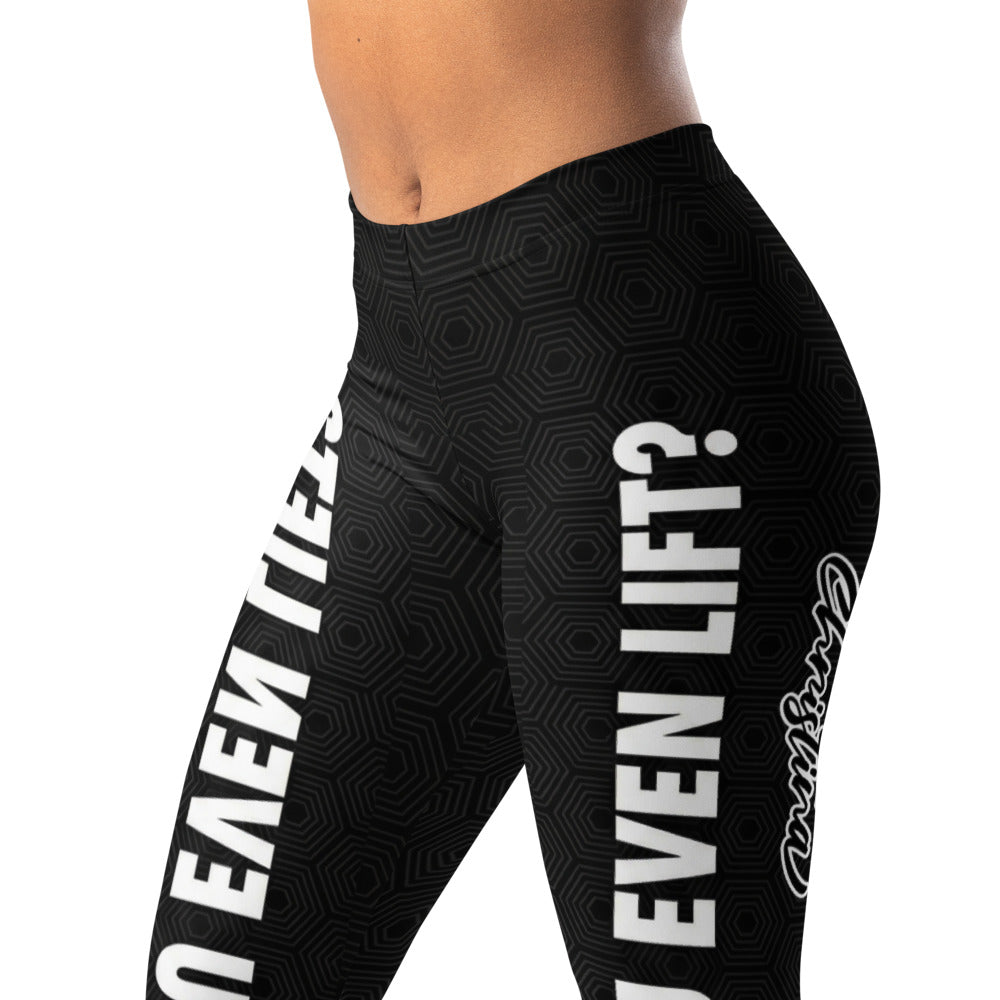 Personalisierte Sportleggings Damen Schwarz mit Do You Even Lift Schriftzug Fitness Leggings Geometrisches Muster D042