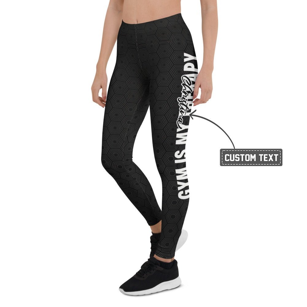 Personalisierte Damen Sportleggings Schwarz Wabenmuster Geometrisch Fitness Leggings Yoga Hose mit Schriftzug F531 - XL