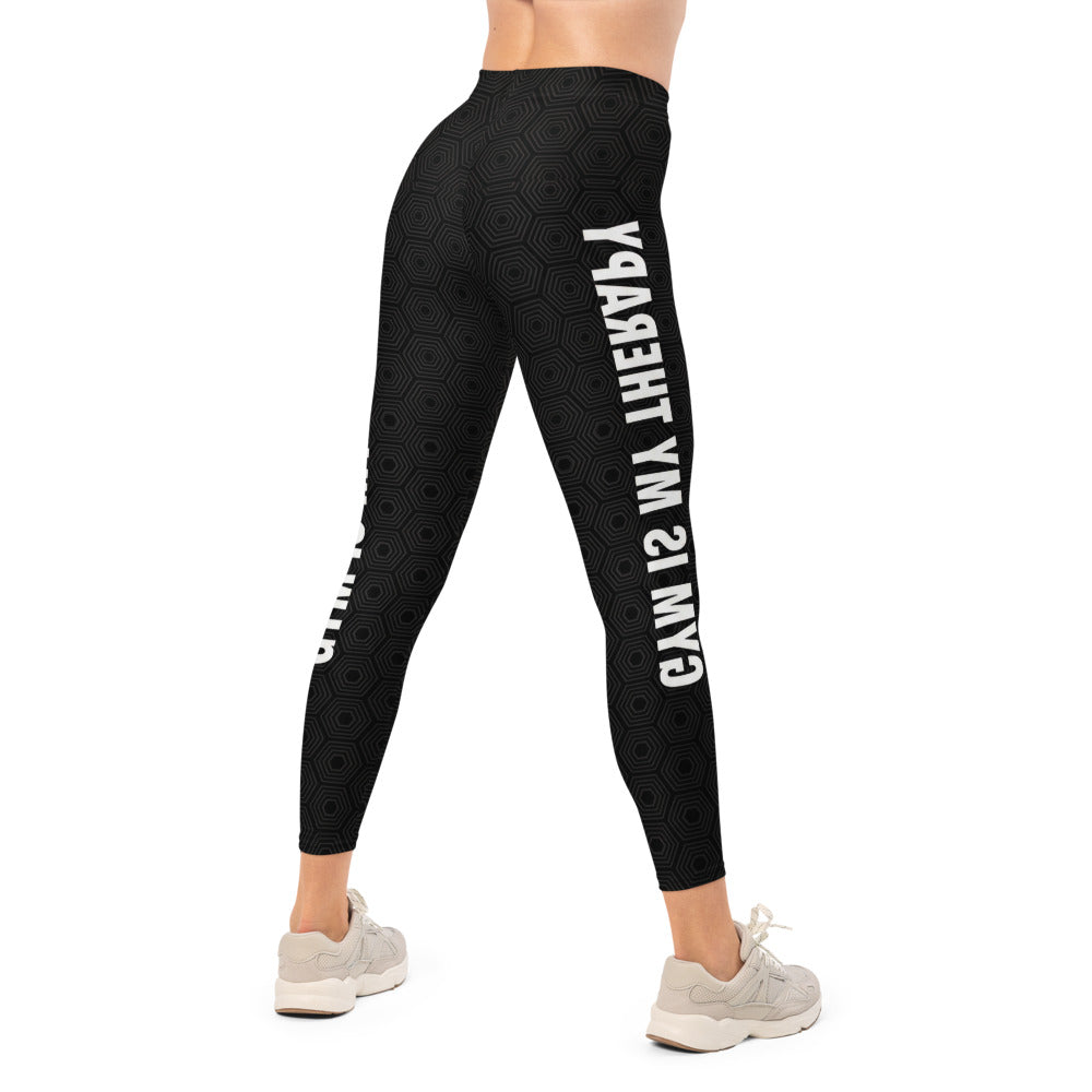 Personalisierte Damen Sportleggings Schwarz Wabenmuster Geometrisch Fitness Leggings Yoga Hose mit Schriftzug F531