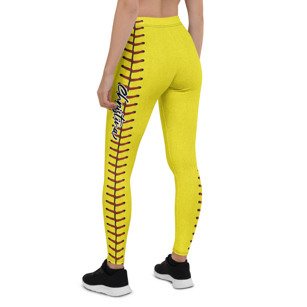 Personalisierte Damen Sportleggings Gelb Softball Design Fitness Leggings Yoga Hose Bedruckt C652