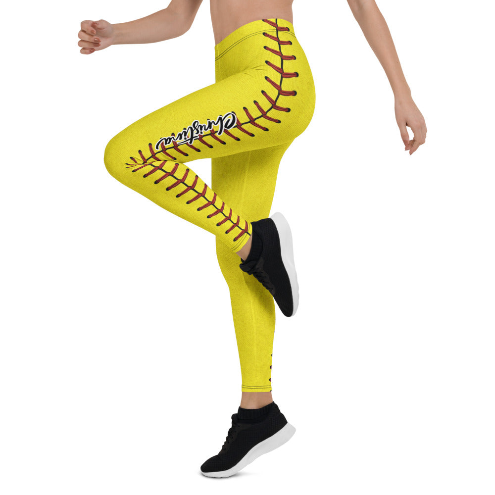 Personalisierte Damen Sportleggings Gelb Softball Design Fitness Leggings Yoga Hose Bedruckt C652