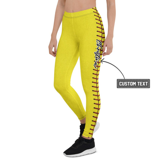 Personalisierte Damen Sportleggings Gelb Softball Design Fitness Leggings Yoga Hose Bedruckt C652 - XL