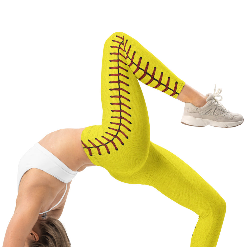 Personalisierte Damen Sportleggings Gelb Softball Design Fitness Leggings Yoga Hose Bedruckt C652