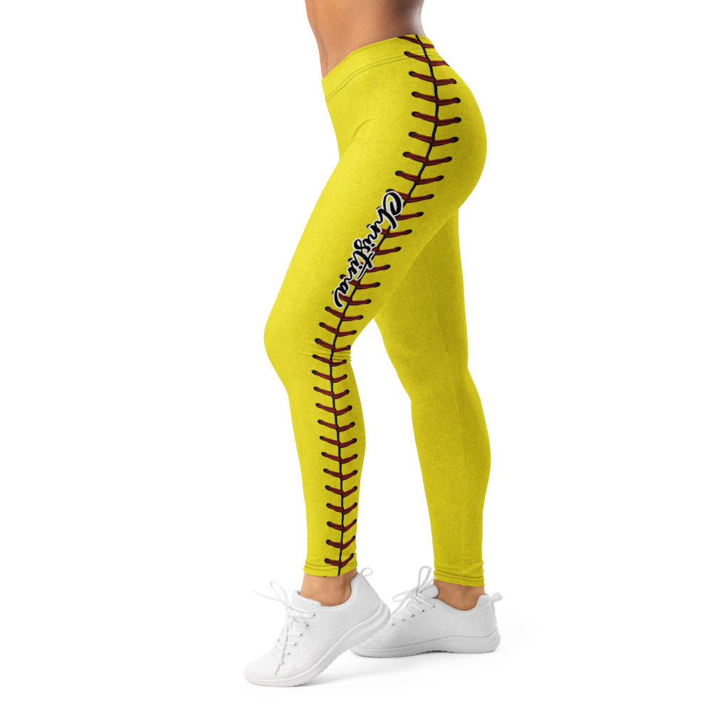 Personalisierte Damen Sportleggings Gelb Softball Design Fitness Leggings Yoga Hose Bedruckt C652