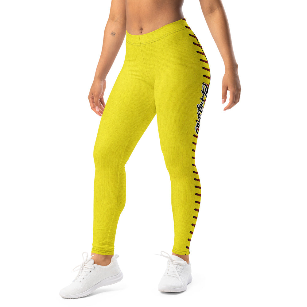 Personalisierte Damen Sportleggings Gelb Softball Design Fitness Leggings Yoga Hose Bedruckt C652