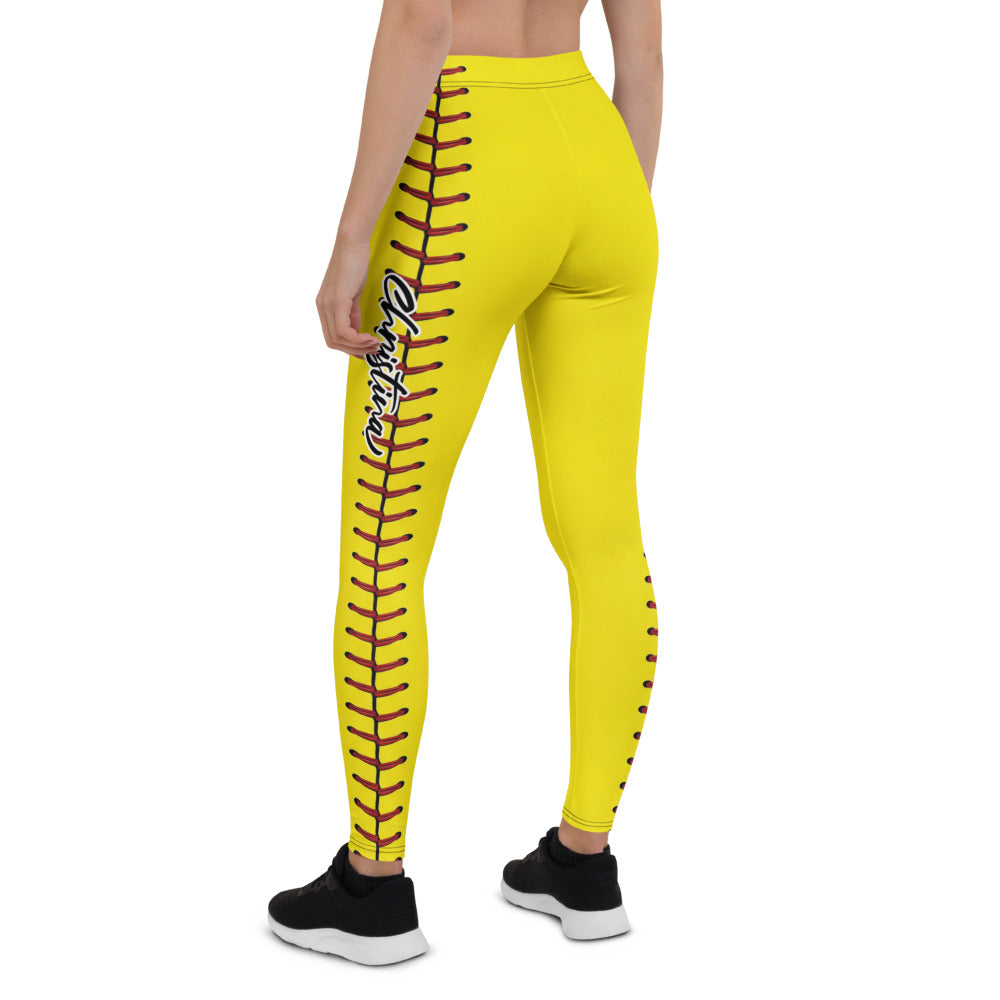 Personalisierte Damen Sportleggings Gelb Softball Baseball Design Fitness Yoga Hose Z431