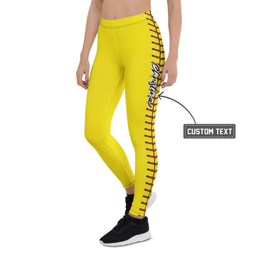 Personalisierte Damen Sportleggings Gelb Softball Baseball Design Fitness Yoga Hose Z431 - XL