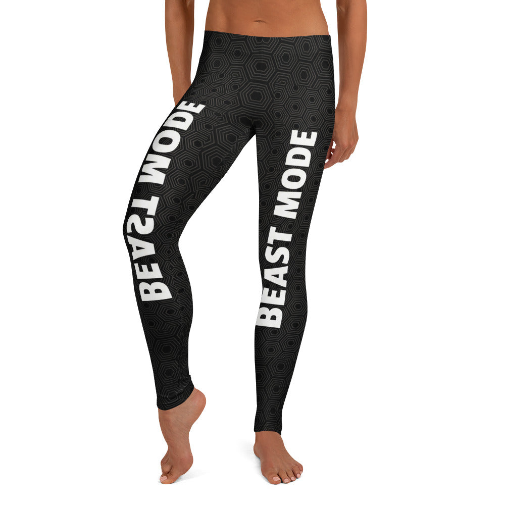 Personalisierte Sportleggings Damen Schwarz Beast Mode Print Fitness Leggings Geometrisches Muster T896