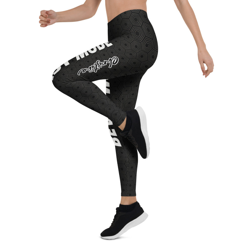 Personalisierte Sportleggings Damen Schwarz Beast Mode Print Fitness Leggings Geometrisches Muster T896
