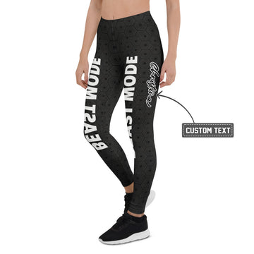 Personalisierte Sportleggings Damen Schwarz Beast Mode Print Fitness Leggings Geometrisches Muster T896 - XL