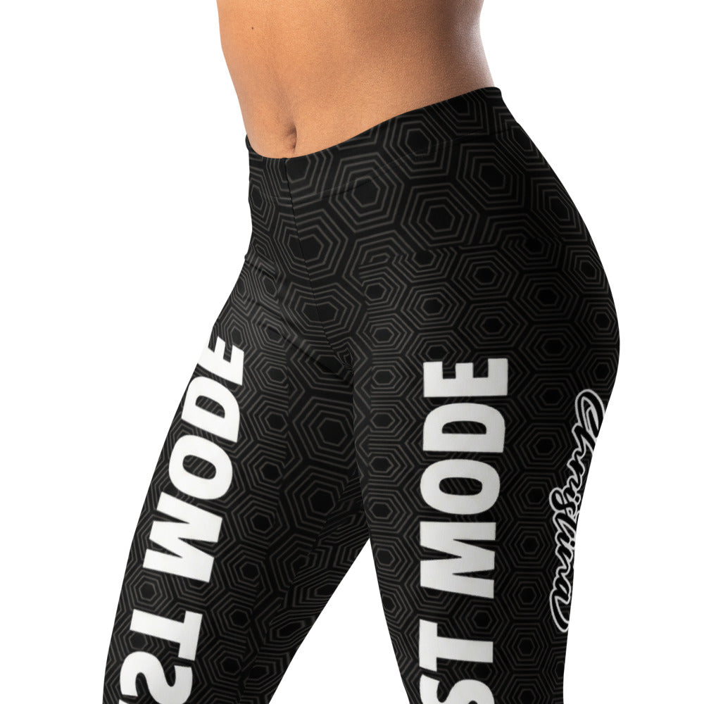 Personalisierte Sportleggings Damen Schwarz Beast Mode Print Fitness Leggings Geometrisches Muster T896