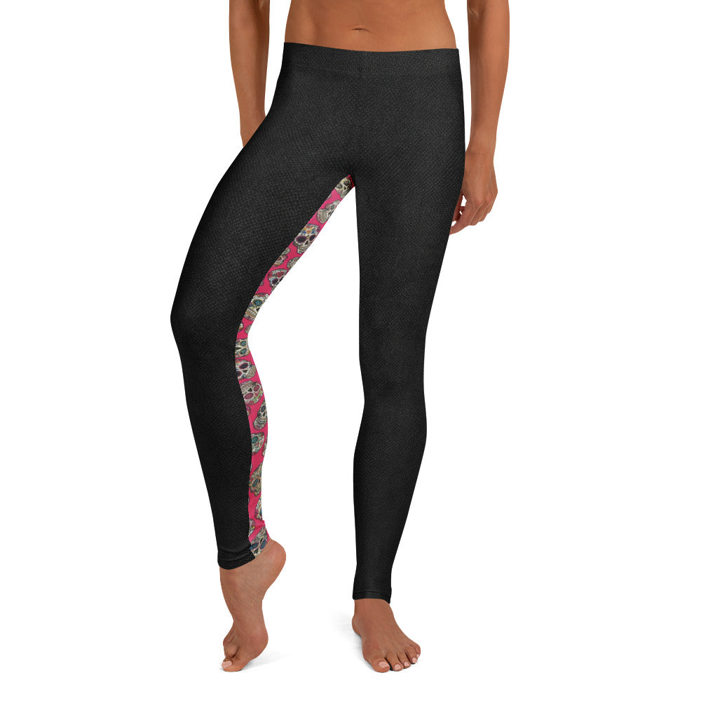 Personalisierte Damen Sportleggings Schwarz mit Totenkopf Sugar Skull Design Fitness Leggings Yoga Hose U920
