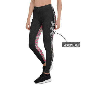 Personalisierte Damen Sportleggings Schwarz mit Totenkopf Sugar Skull Design Fitness Leggings Yoga Hose U920 - XL