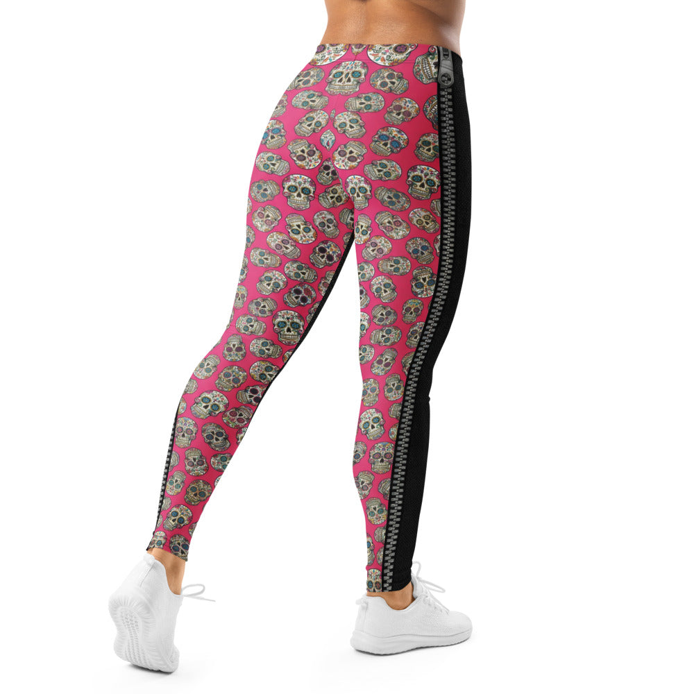 Personalisierte Damen Sportleggings Schwarz mit Totenkopf Sugar Skull Design Fitness Leggings Yoga Hose U920