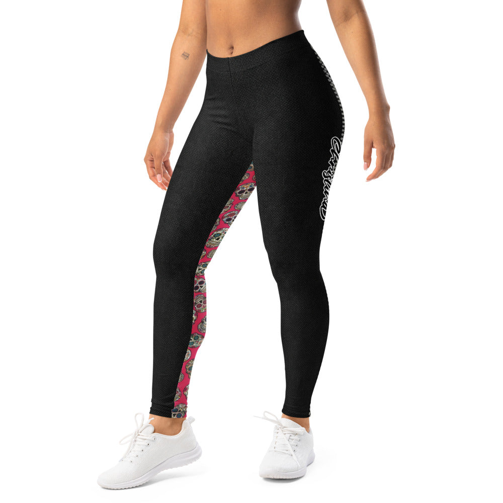 Personalisierte Damen Sportleggings Schwarz mit Totenkopf Sugar Skull Design Fitness Leggings Yoga Hose U920