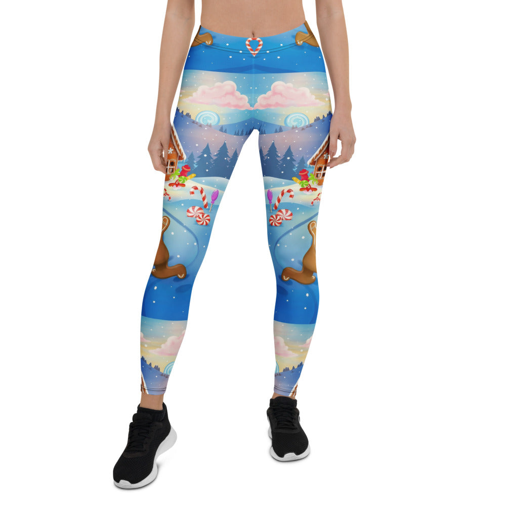Personalisierte Damen Sportleggings Weihnachten Lebkuchen Design Blau Fitness Leggings S503