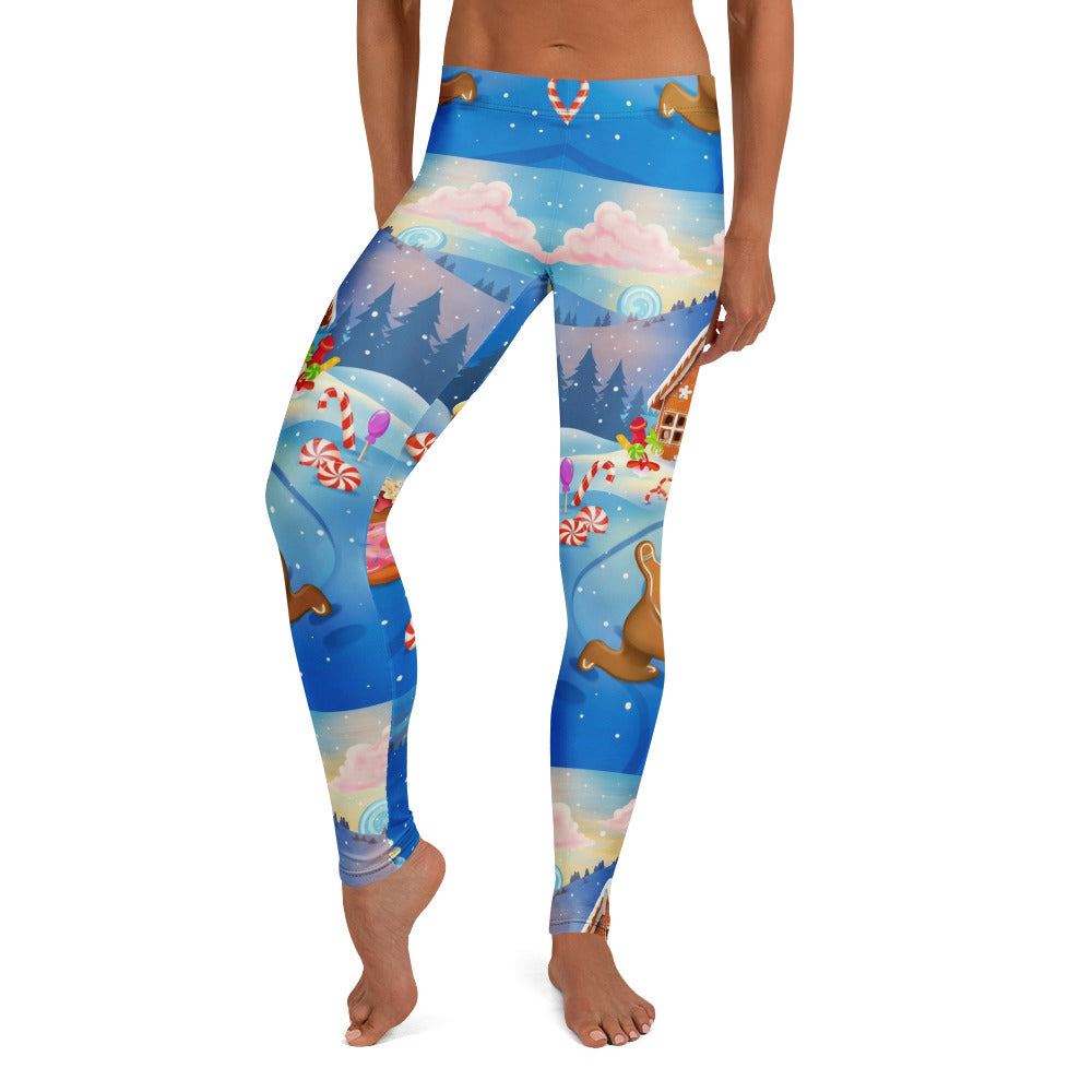 Personalisierte Damen Sportleggings Weihnachten Lebkuchen Design Blau Fitness Leggings S503