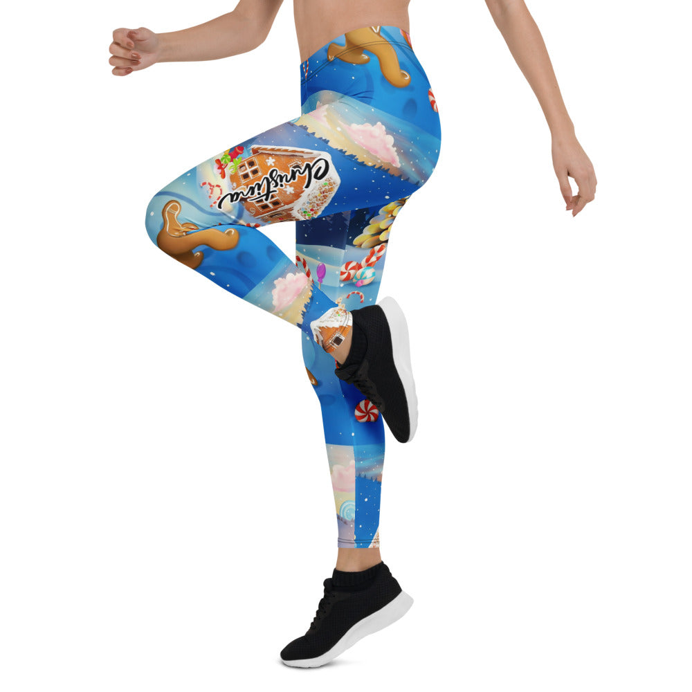 Personalisierte Damen Sportleggings Weihnachten Lebkuchen Design Blau Fitness Leggings S503