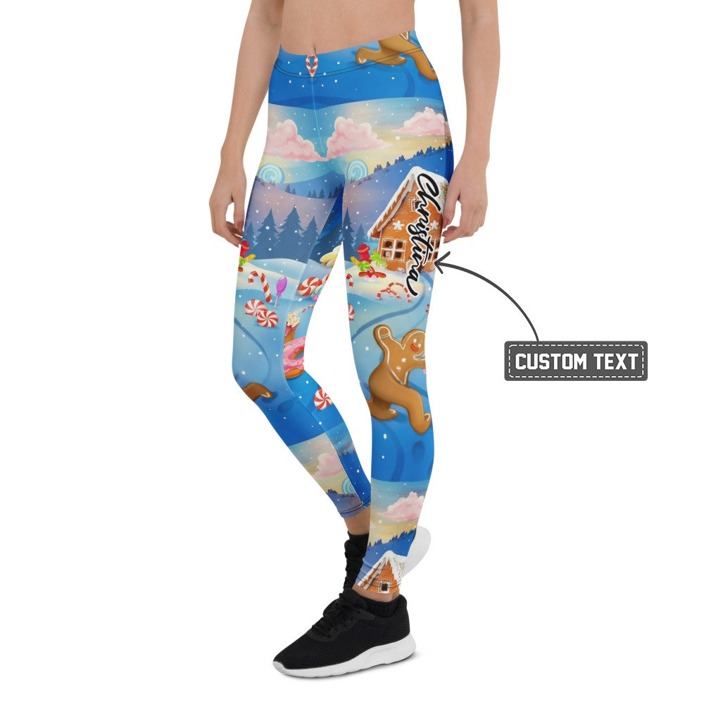 Personalisierte Damen Sportleggings Weihnachten Lebkuchen Design Blau Fitness Leggings S503 - XL