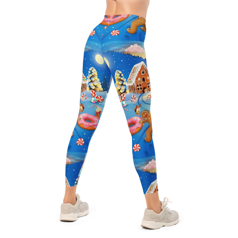 Personalisierte Damen Sportleggings Weihnachten Lebkuchen Design Blau Fitness Leggings S503
